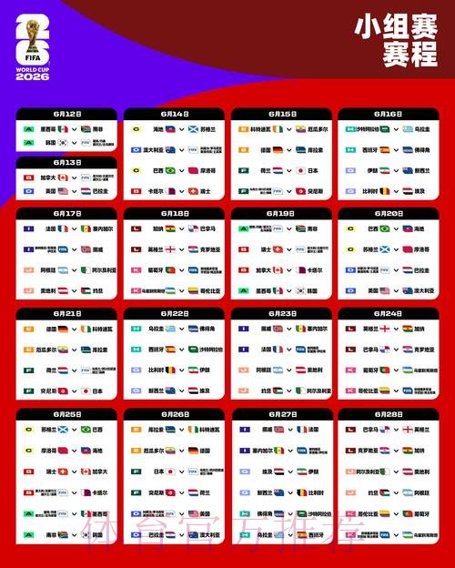 2026世界杯小组赛赛程一览比赛时间表直播平台